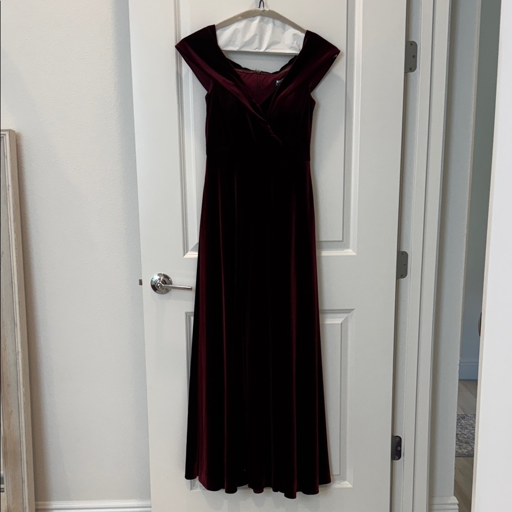 Xscape Deep Burgundy Velvet Maxi Dress (with pockets!)